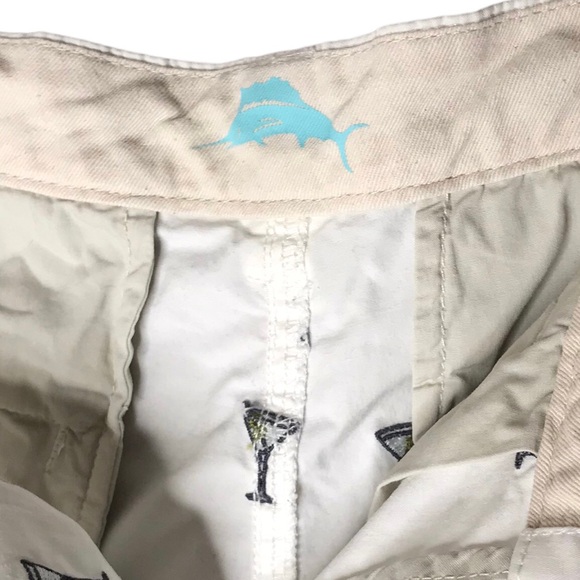 Tommy Bahama Men's Bermuda Shorts White Grey Martini Embroidered Cotton Blend - Picture 5 of 12